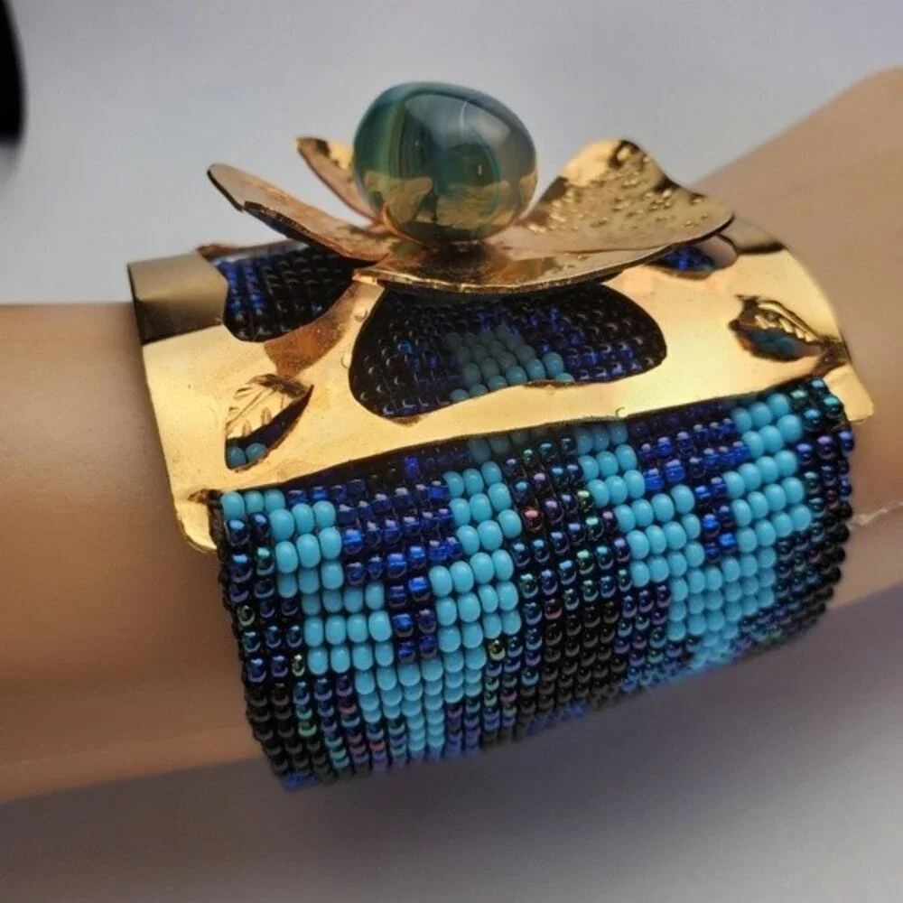 Bohemian Blue Gold Flower Halloween beaded Bracelet 6